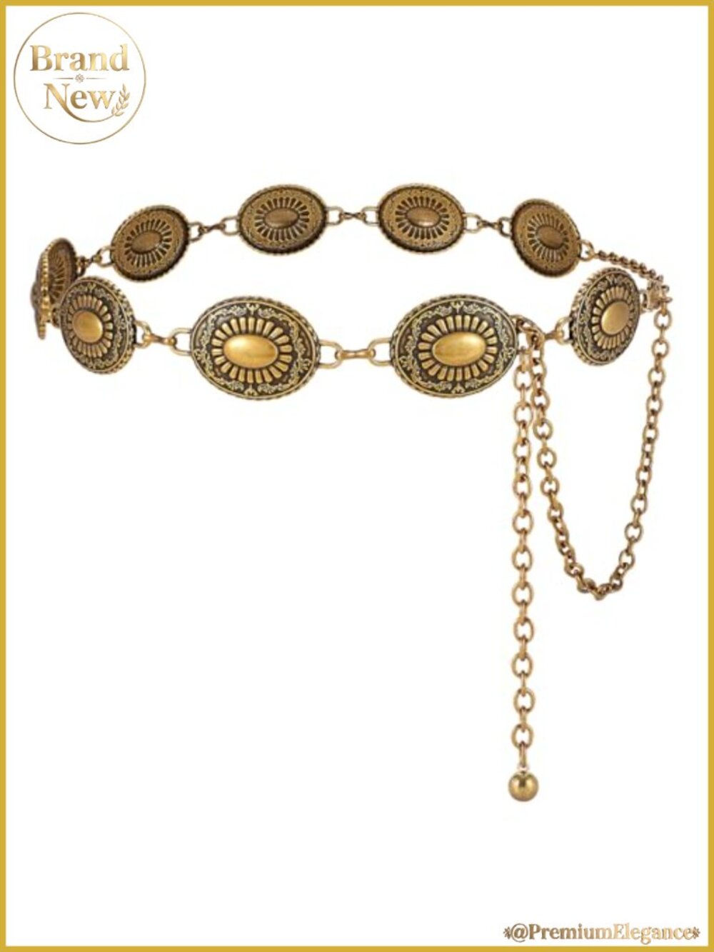Western Concho Chain Belt Women Gold Tone Cowgirl Boho Waist Belt
